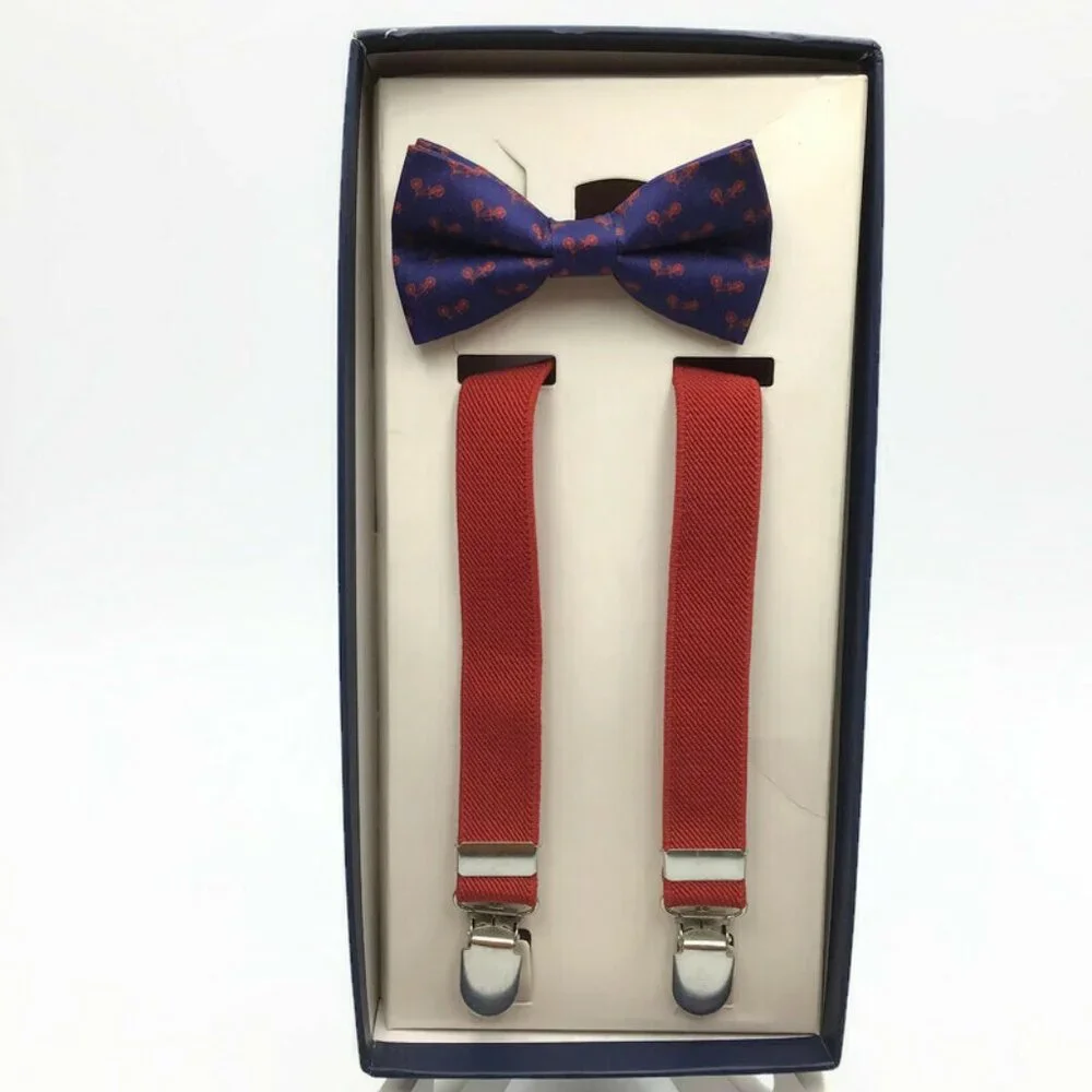 Baby Toddler Bow Tie & Suspenders Bicycle Red Blue Boy Dress Family Photo Outfit